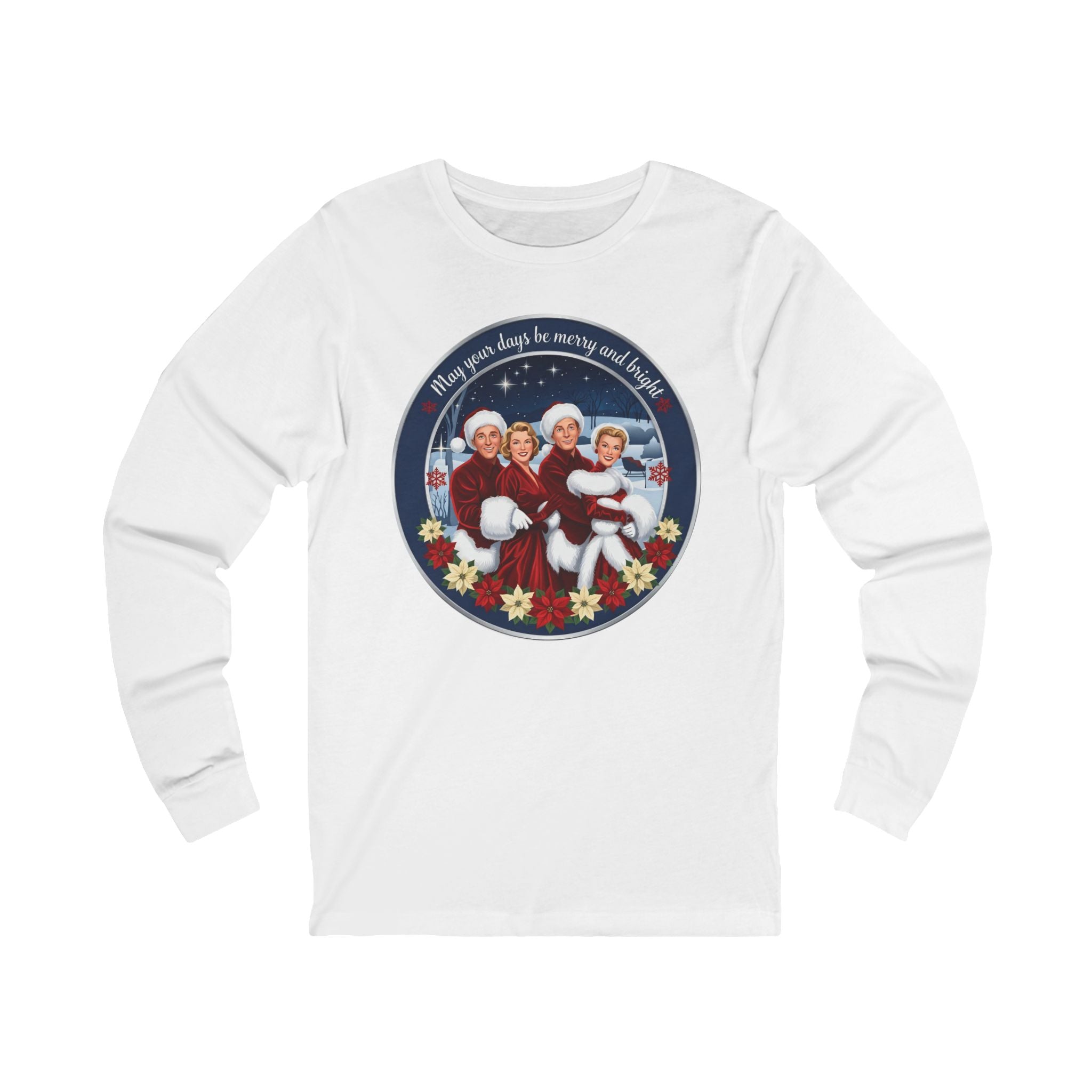 Vintage "Merry and Bright" Cotton Long-Sleeve Christmas T-Shirt
