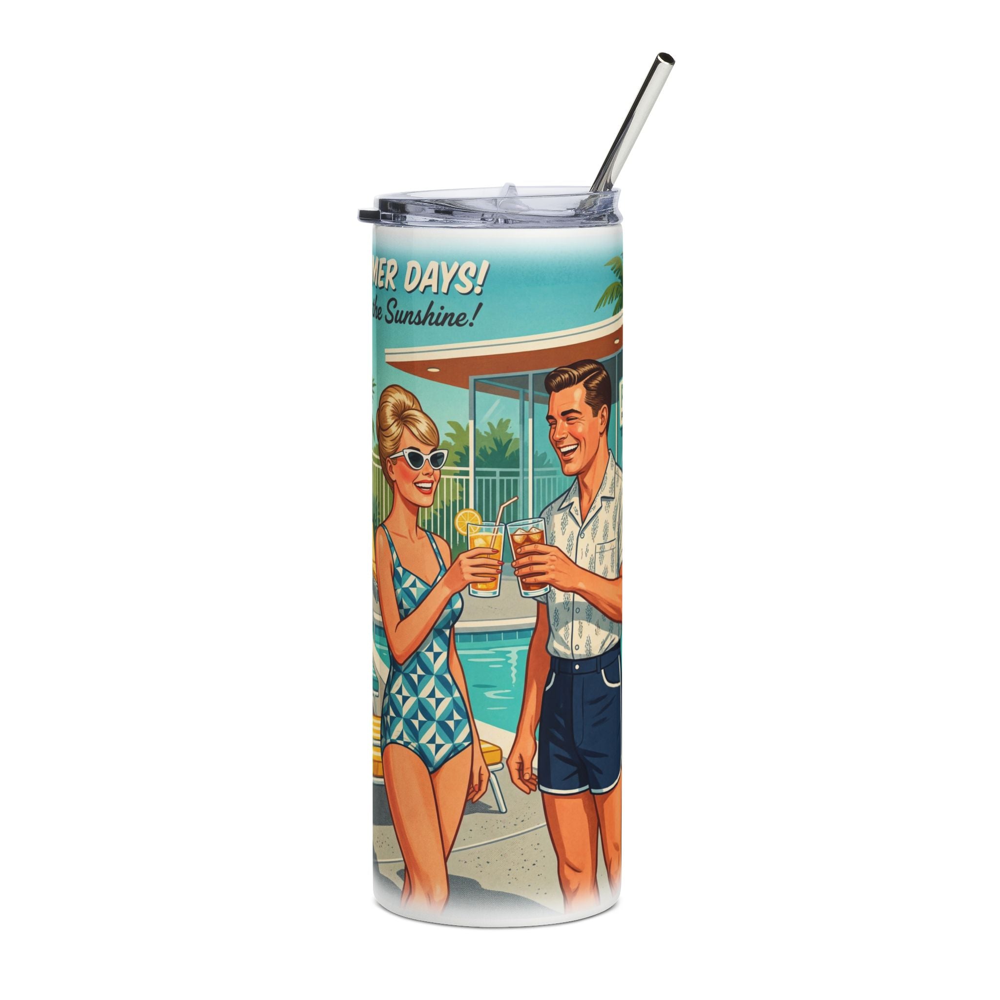 Unisex Retro 'Summer Days' Pool Party 20oz Stainless Tumbler