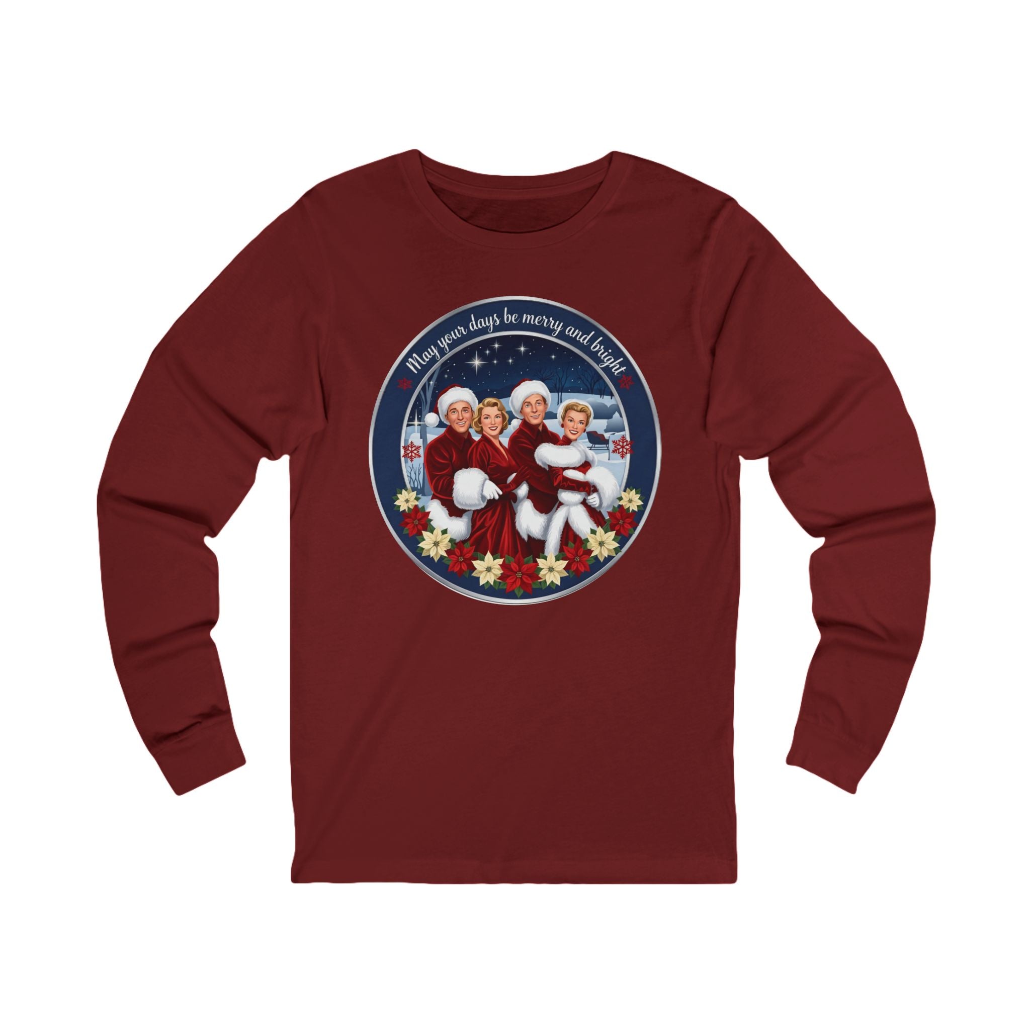 Vintage "Merry and Bright" Cotton Long-Sleeve Christmas T-Shirt