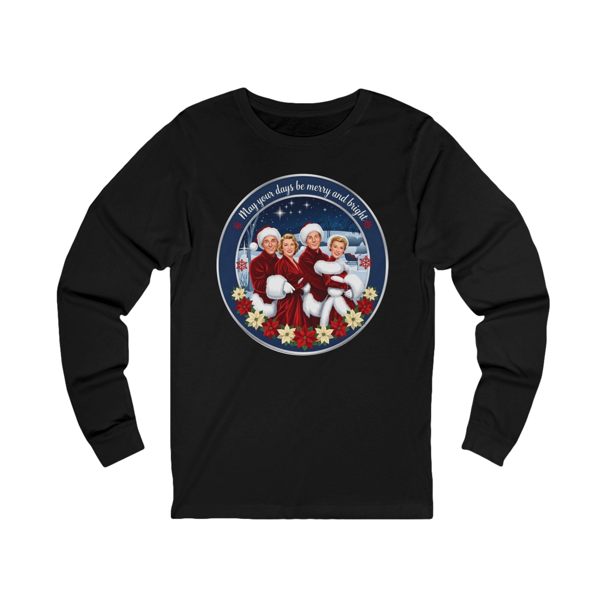 Vintage "Merry and Bright" Cotton Long-Sleeve Christmas T-Shirt