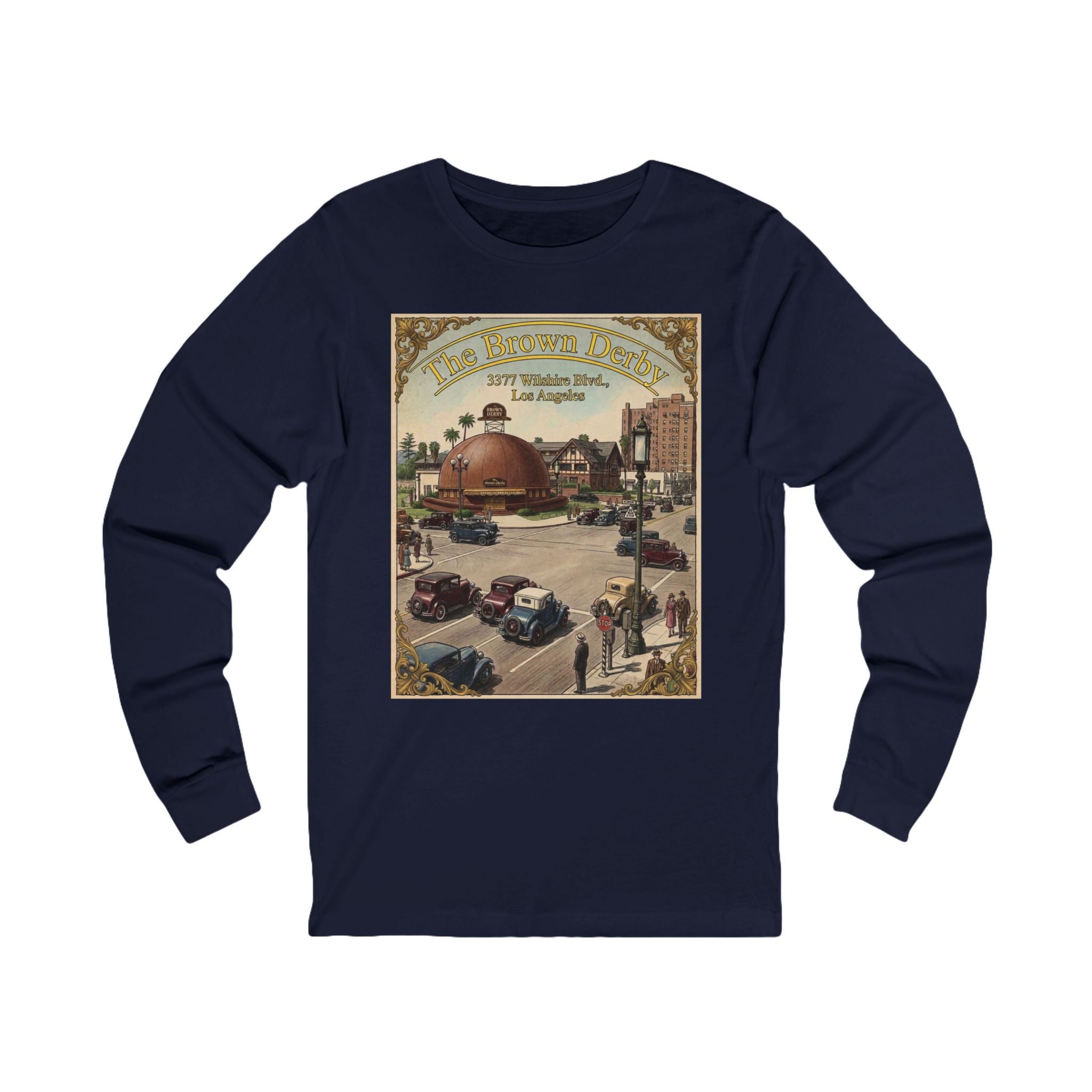 Vintage Brown Derby Restaurant Long Sleeve Tee -- Retro Poster Design