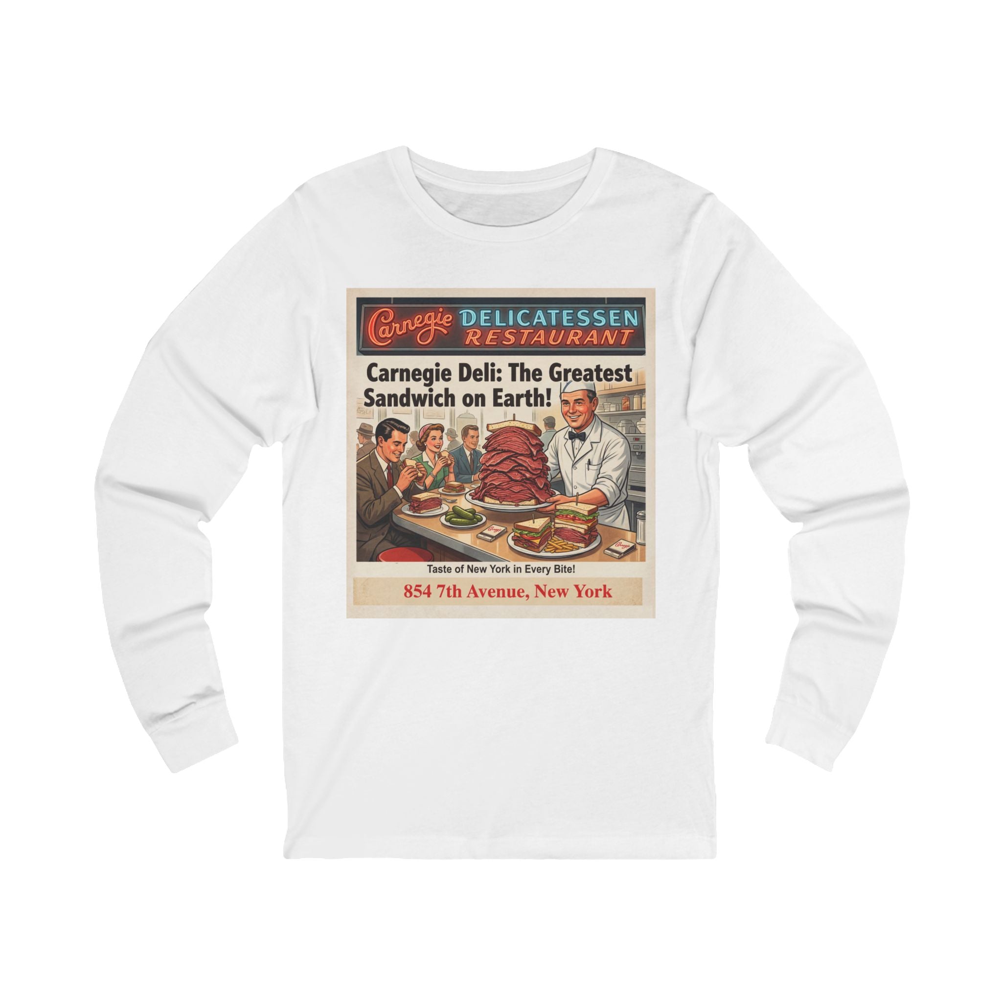 Vintage Carnegie Deli Long Sleeve Shirt -- Retro Advertisement Design