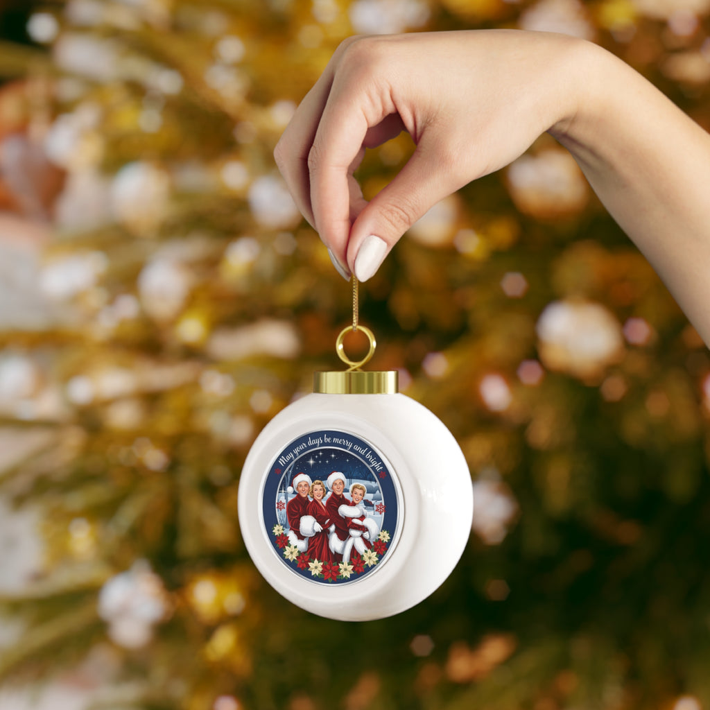 Merry and Bright Illustrated Christmas Ball Ornament