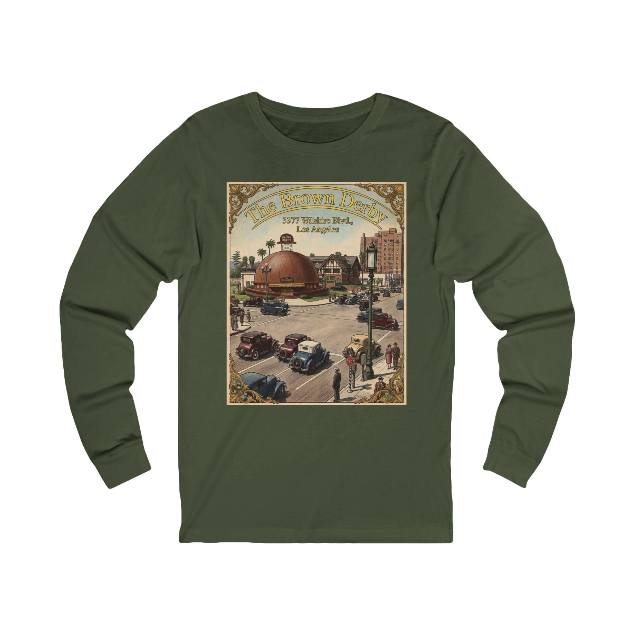 Vintage Brown Derby Restaurant Long Sleeve Tee -- Retro Poster Design