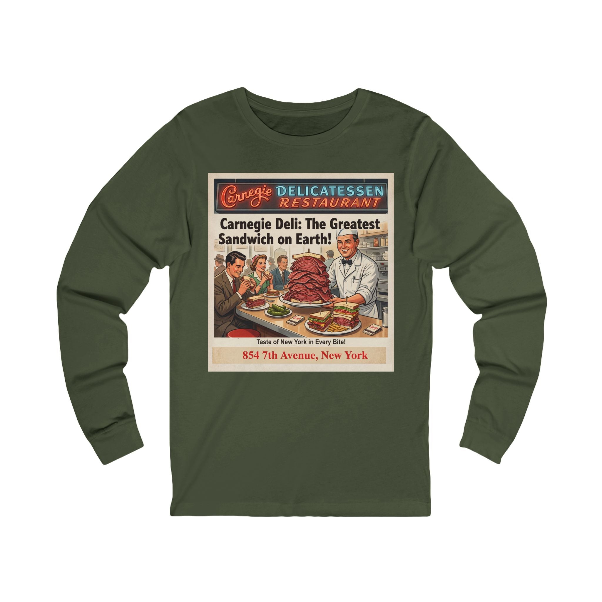 Vintage Carnegie Deli Long Sleeve Shirt -- Retro Advertisement Design