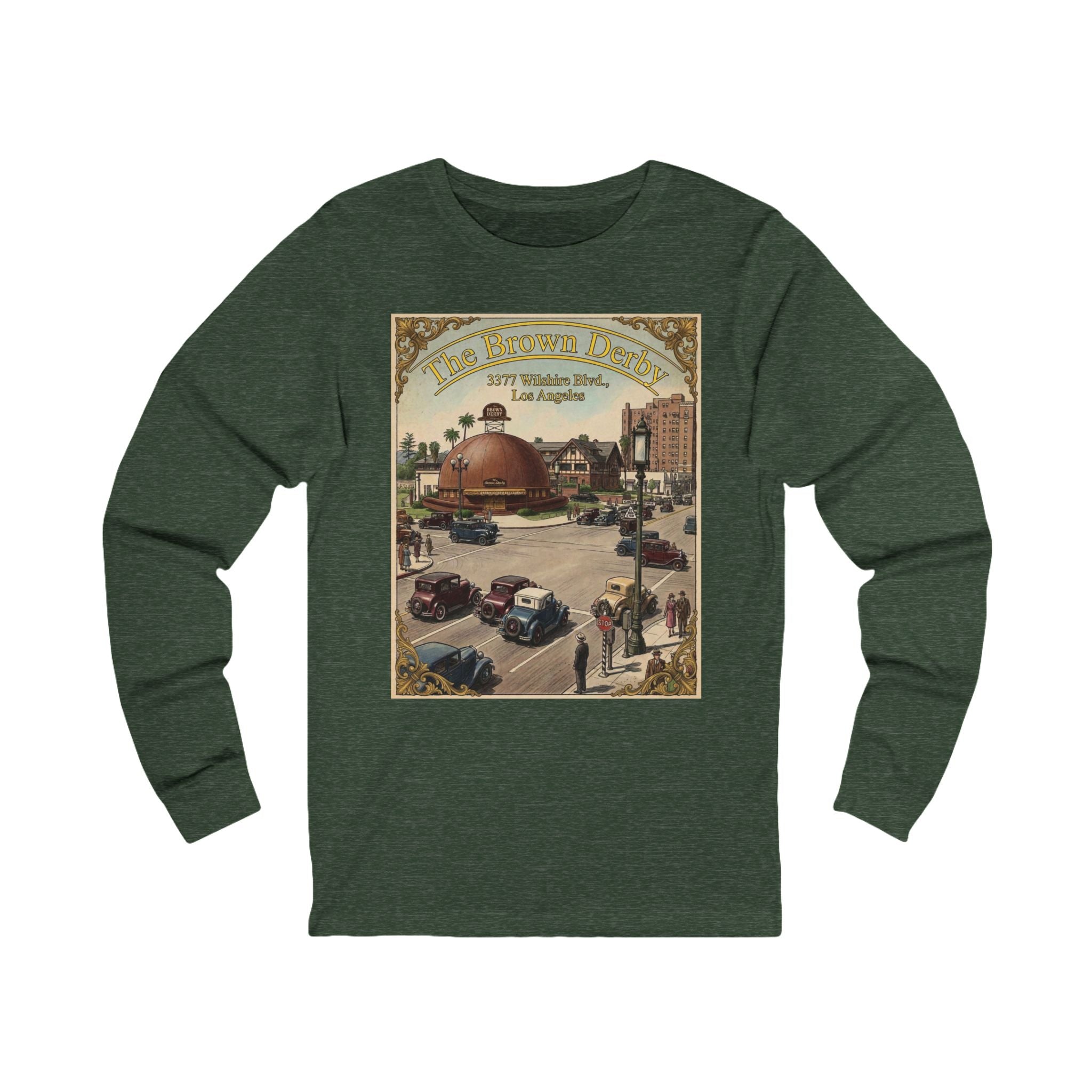 Vintage Brown Derby Restaurant Long Sleeve Tee -- Retro Poster Design