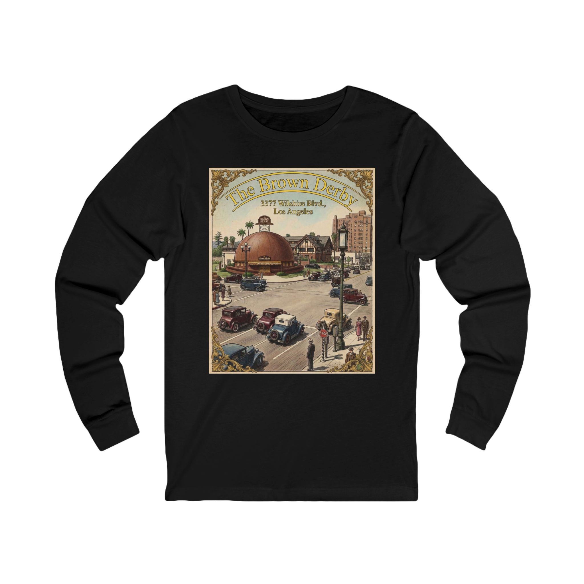 Vintage Brown Derby Restaurant Long Sleeve Tee -- Retro Poster Design