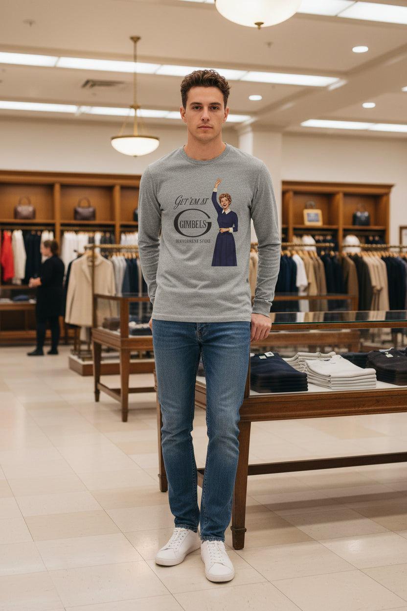 Unisex Vintage 'Get ’Em At Gimbels' Long Sleeve Tee