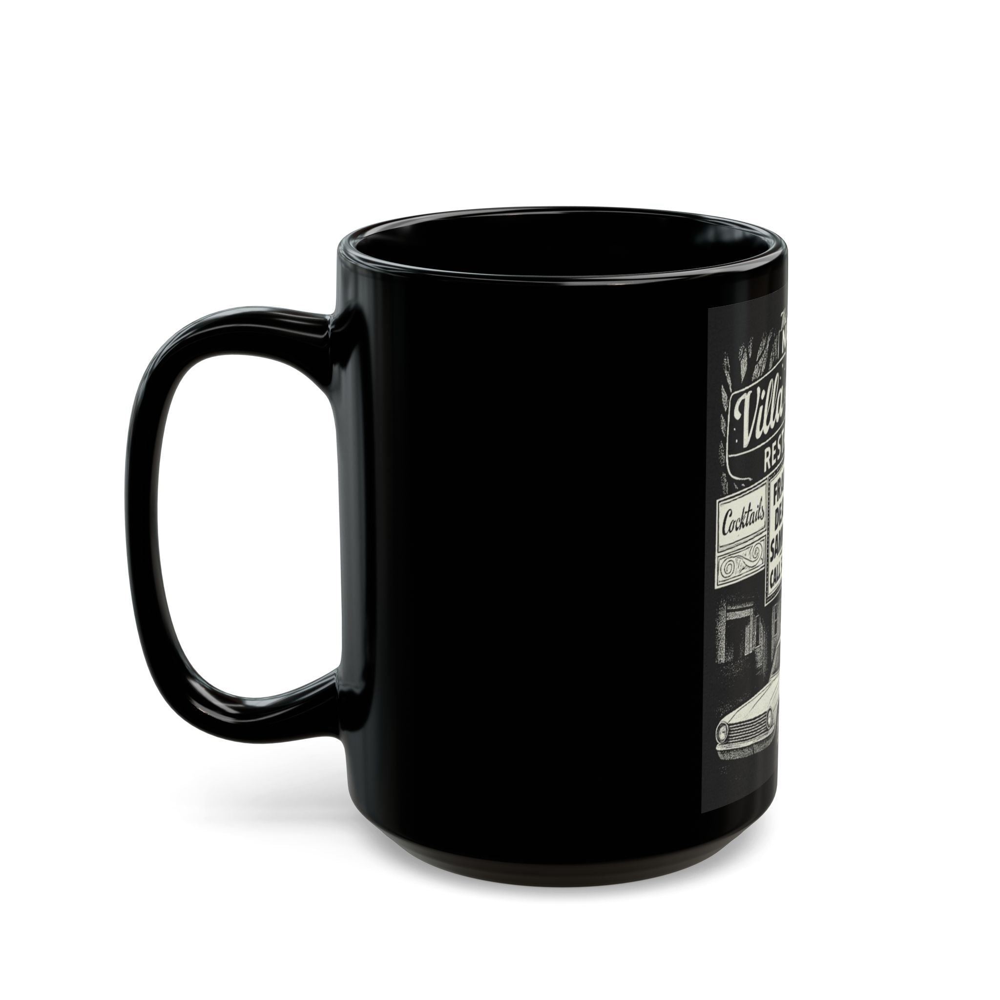 Vintage 'Villa Venice' Restaurant Black Ceramic Coffee Mug (15oz)