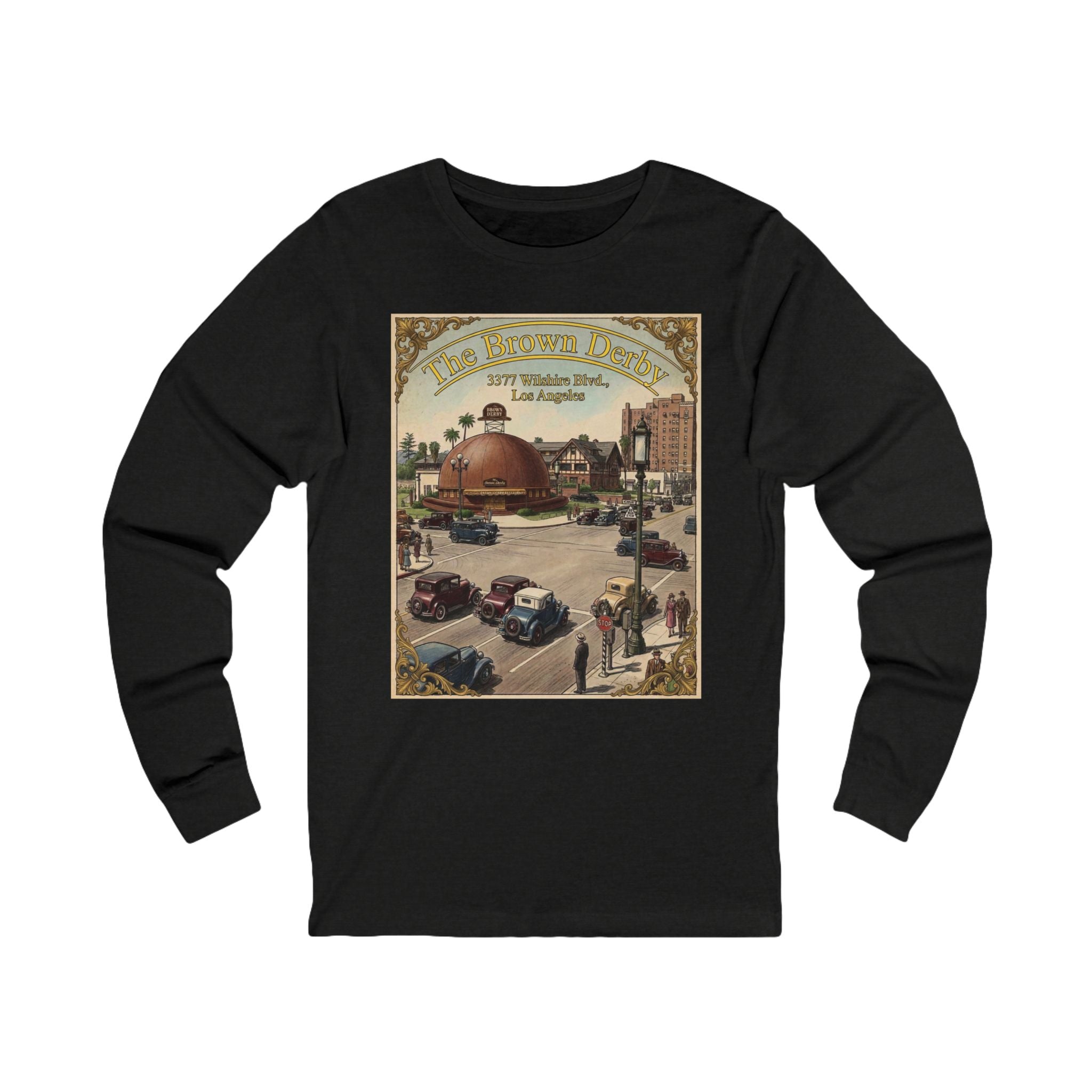 Vintage Brown Derby Restaurant Long Sleeve Tee -- Retro Poster Design