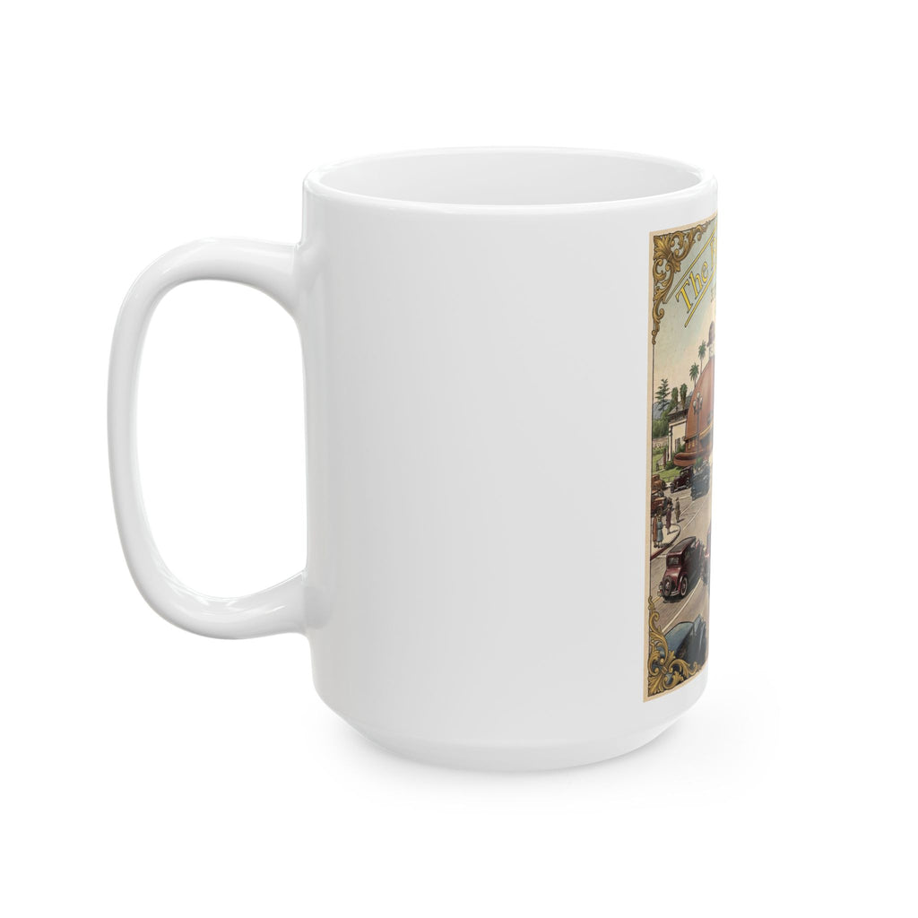 Vintage Brown Derby Mug Ceramic Coffee Cup (15oz) -- Retro Travel Poster Design