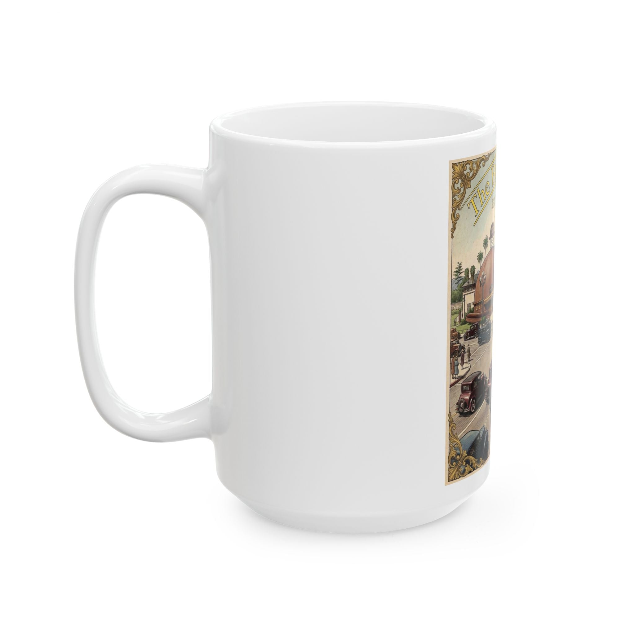 Vintage Brown Derby Mug Ceramic Coffee Cup (15oz) -- Retro Travel Poster Design