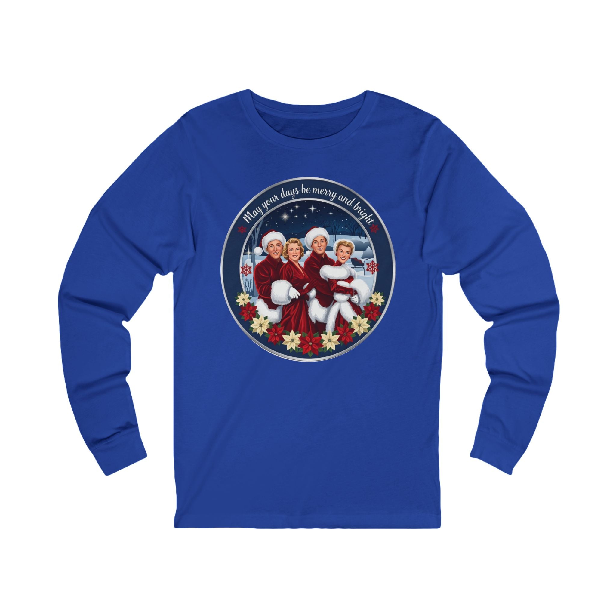Vintage "Merry and Bright" Cotton Long-Sleeve Christmas T-Shirt