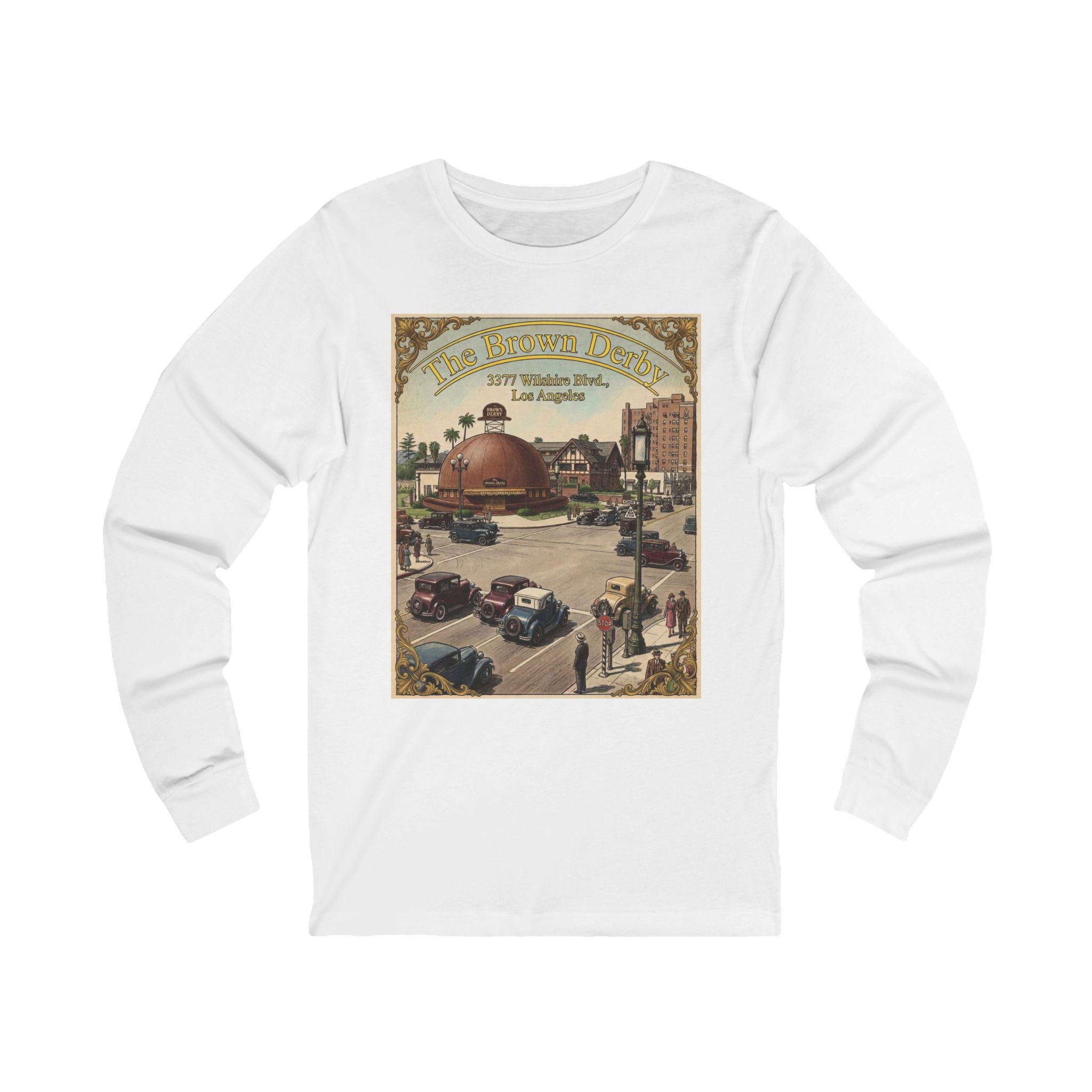 Vintage Brown Derby Restaurant Long Sleeve Tee -- Retro Poster Design