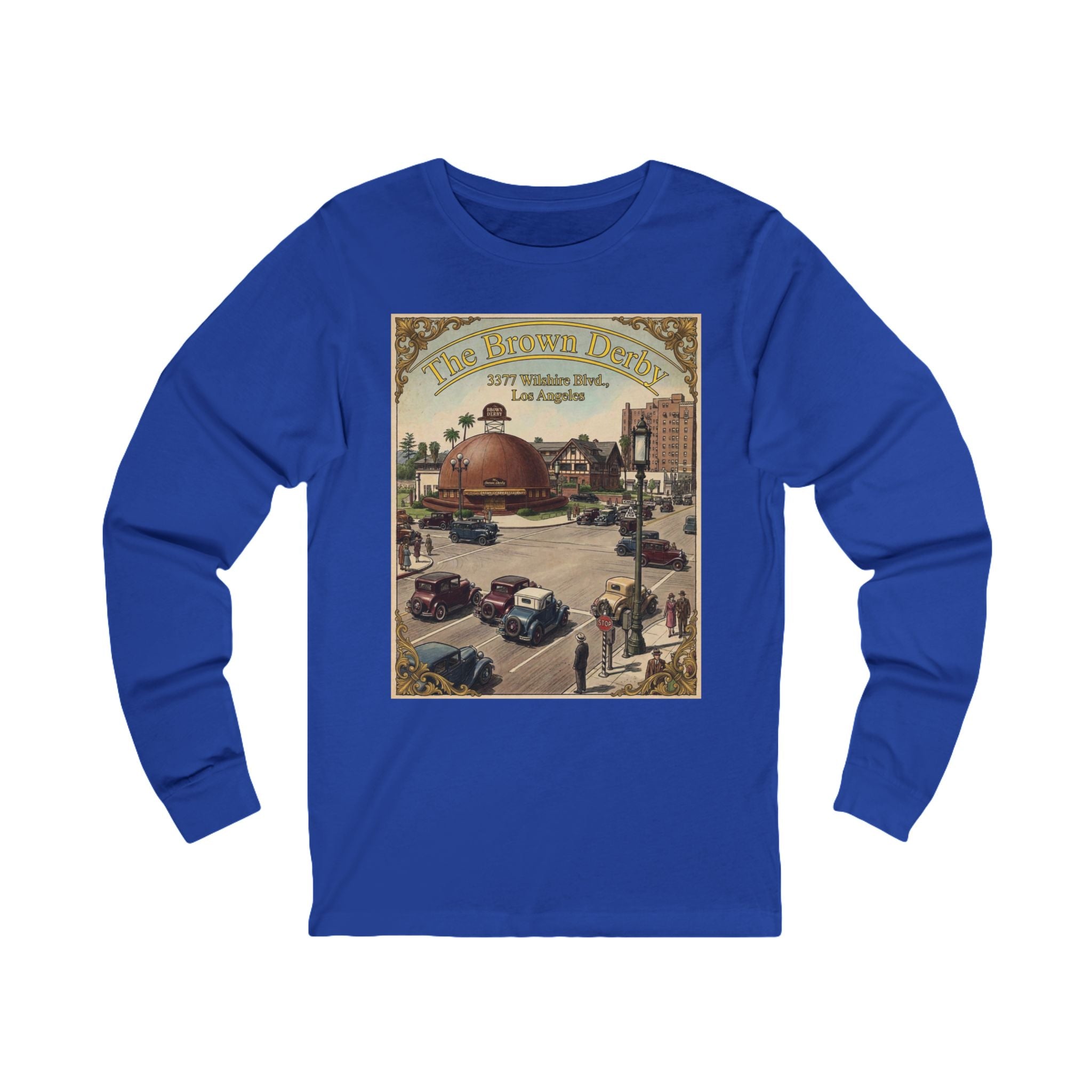 Vintage Brown Derby Restaurant Long Sleeve Tee -- Retro Poster Design