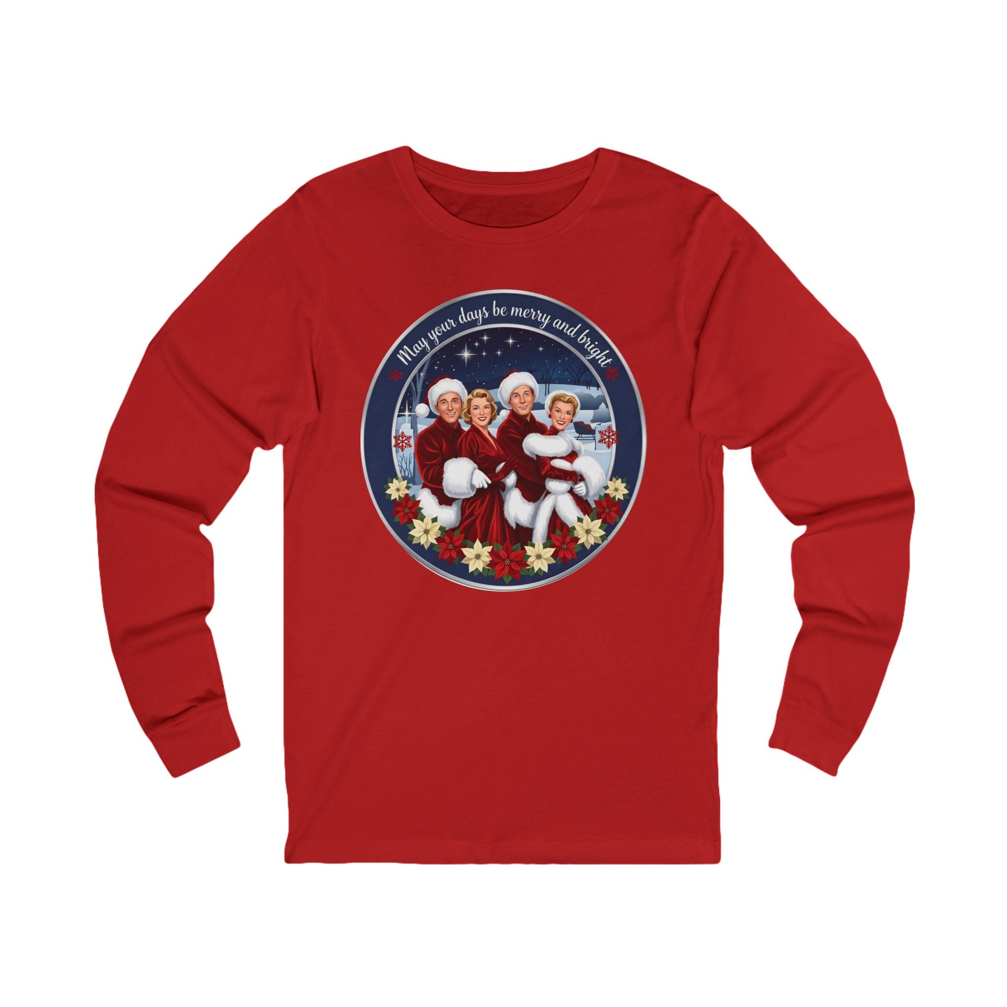 Vintage "Merry and Bright" Cotton Long-Sleeve Christmas T-Shirt