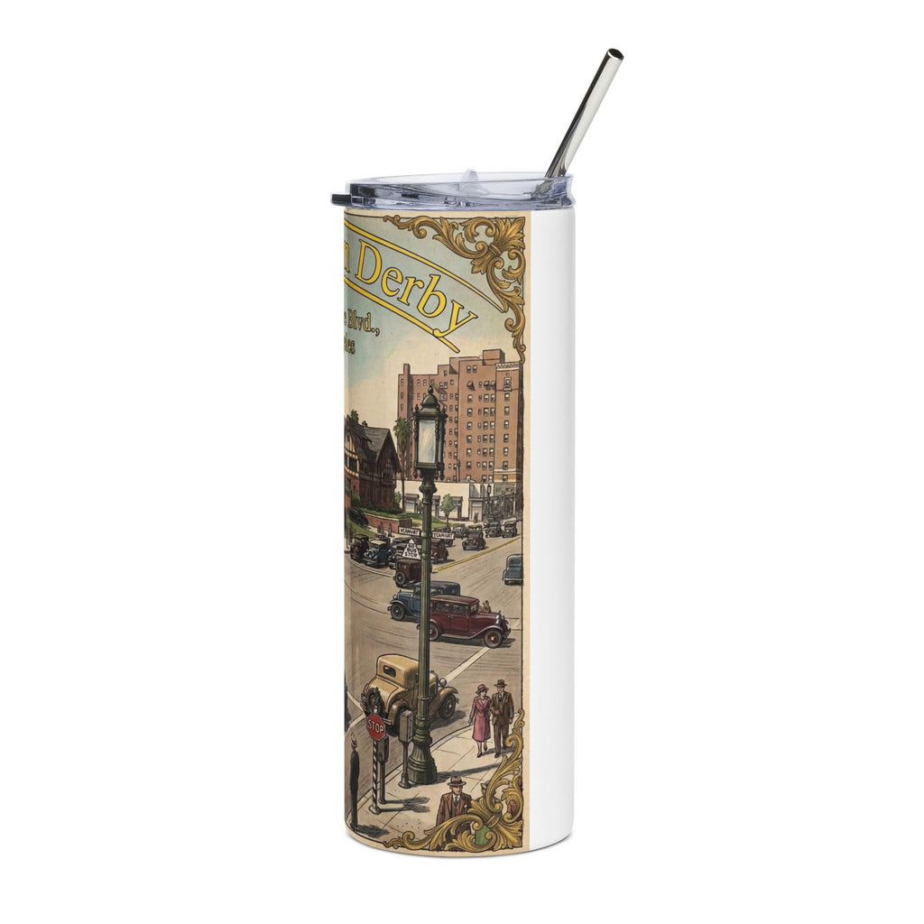 Unisex Vintage Brown Derby Restaurant 20oz Stainless Travel Cup -- Retro Travel Poster Design
