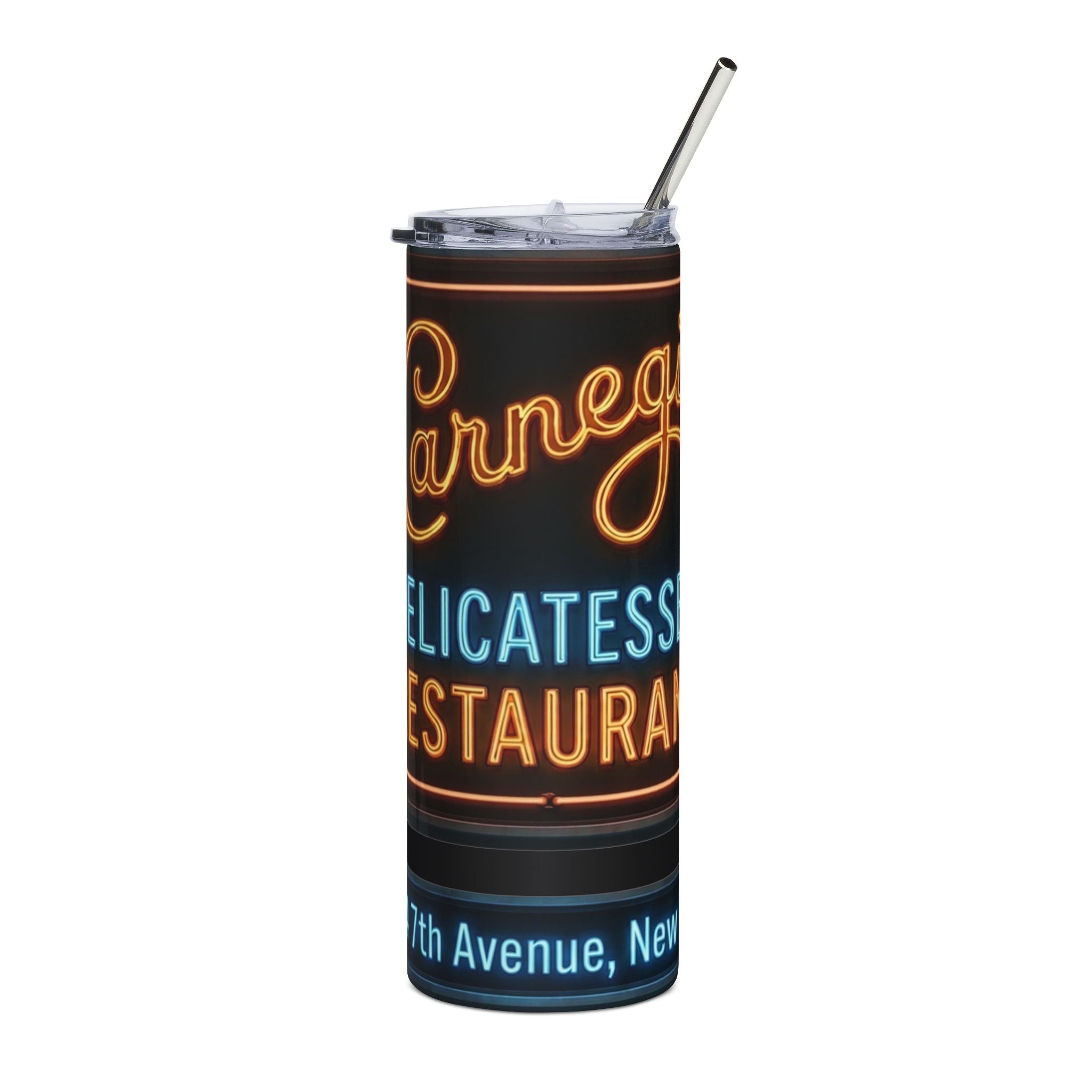 Vintage Carnegie Deli 20oz Stainless Tumbler -- Retro Neon Sign