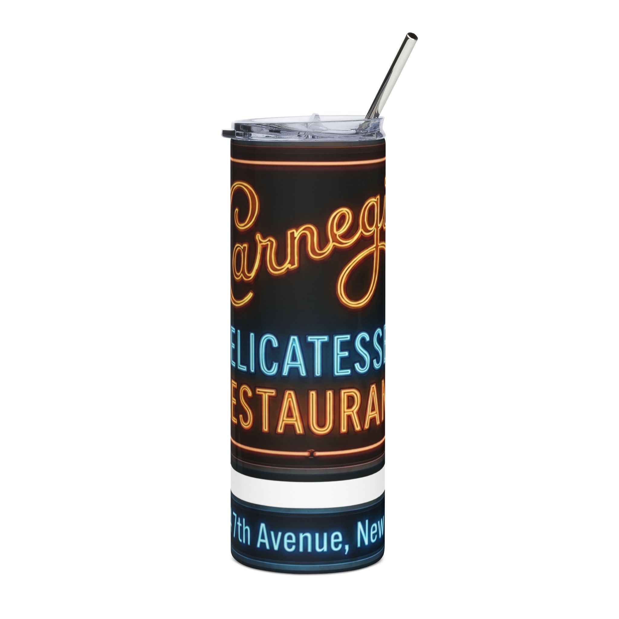 Vintage Carnegie Deli 20oz Stainless Tumbler -- Retro Neon Sign
