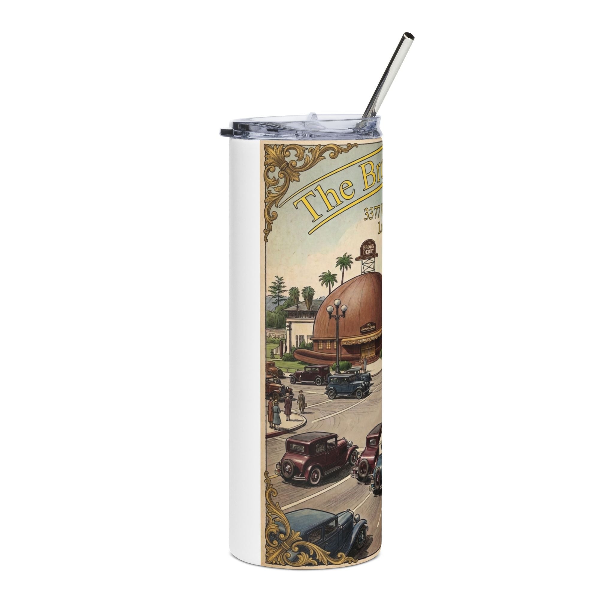 Vintage Brown Derby Restaurant 20oz Stainless Tumbler -- Retro Travel Poster Design