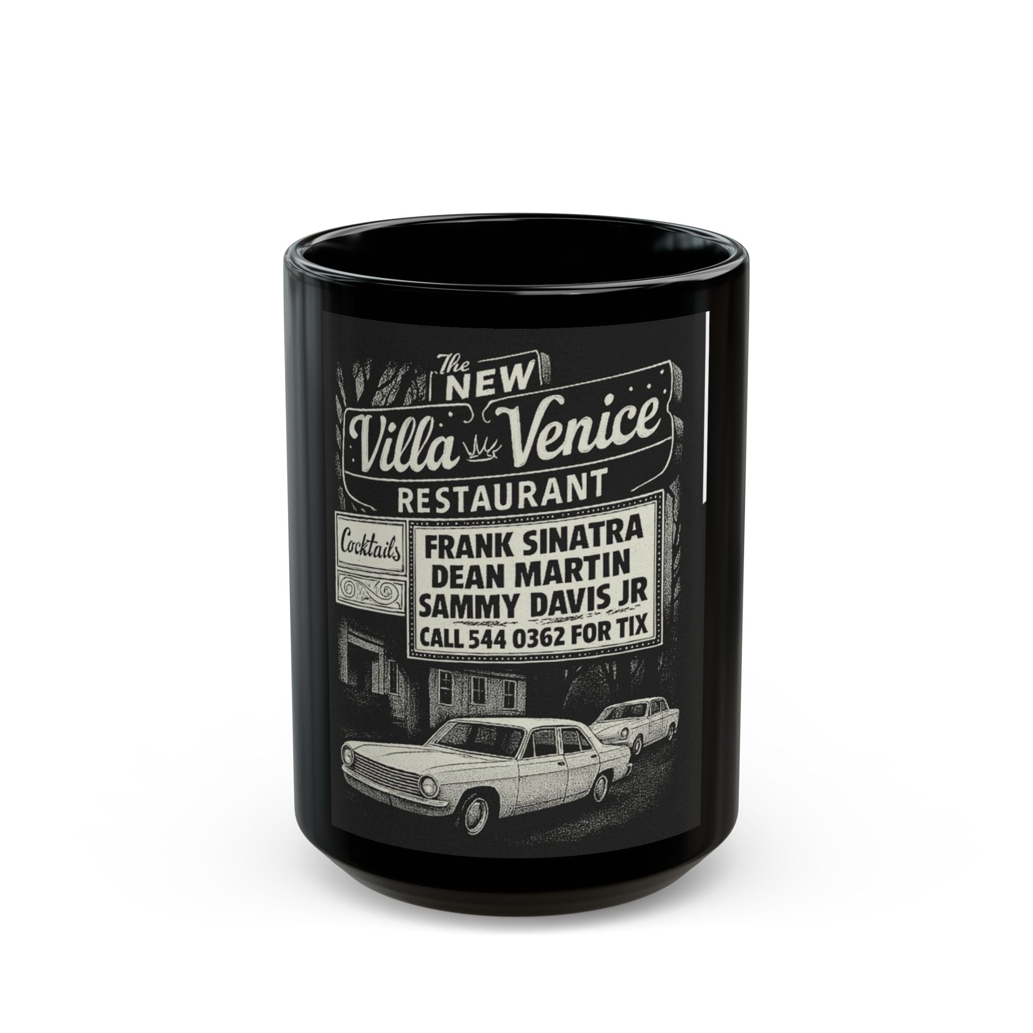 Vintage 'Villa Venice' Restaurant Black Ceramic Coffee Mug (15oz)