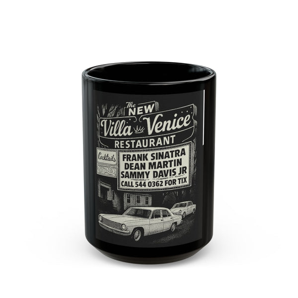 Vintage 'Villa Venice' Restaurant Black Ceramic Coffee Mug (15oz)