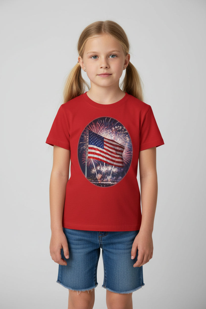 American Flag Fireworks Youth Tee