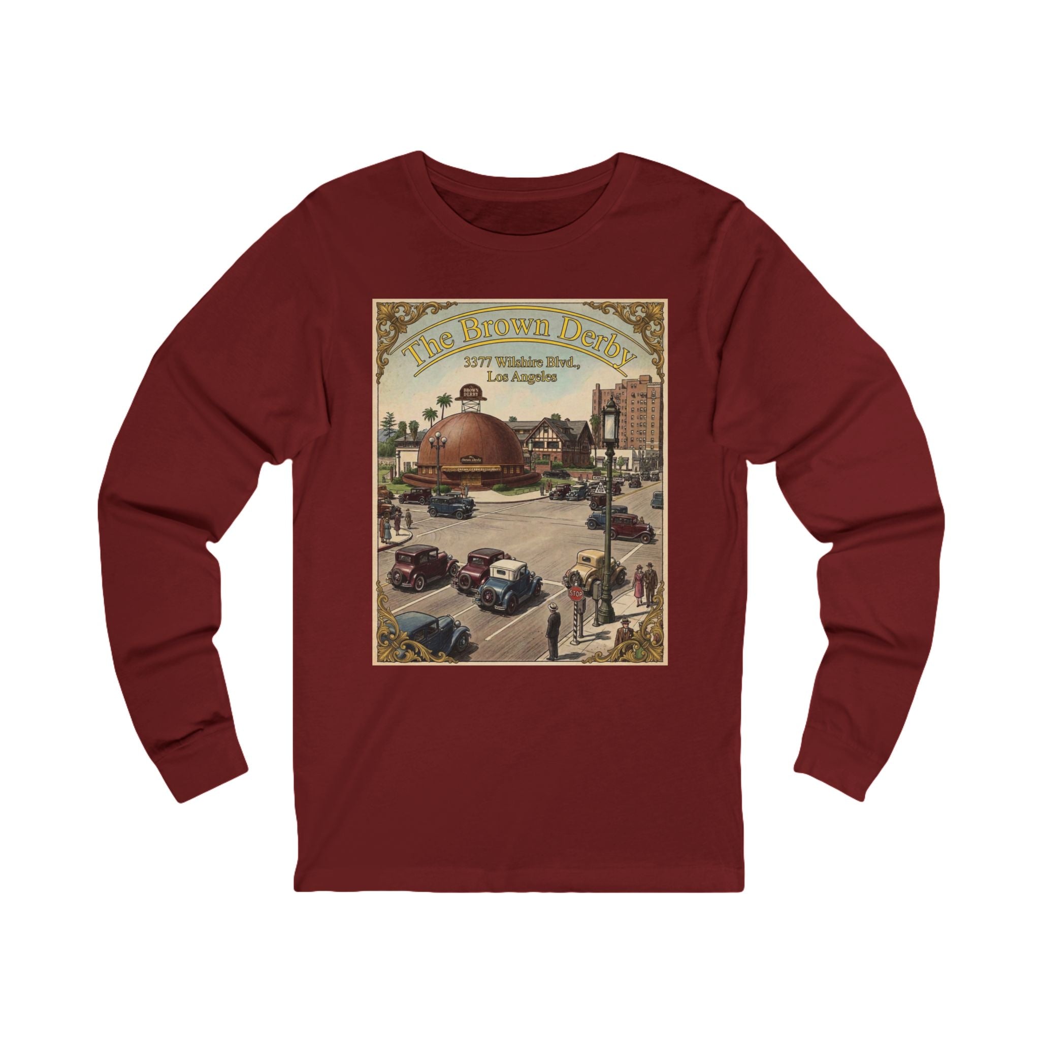 Vintage Brown Derby Restaurant Long Sleeve Tee -- Retro Poster Design