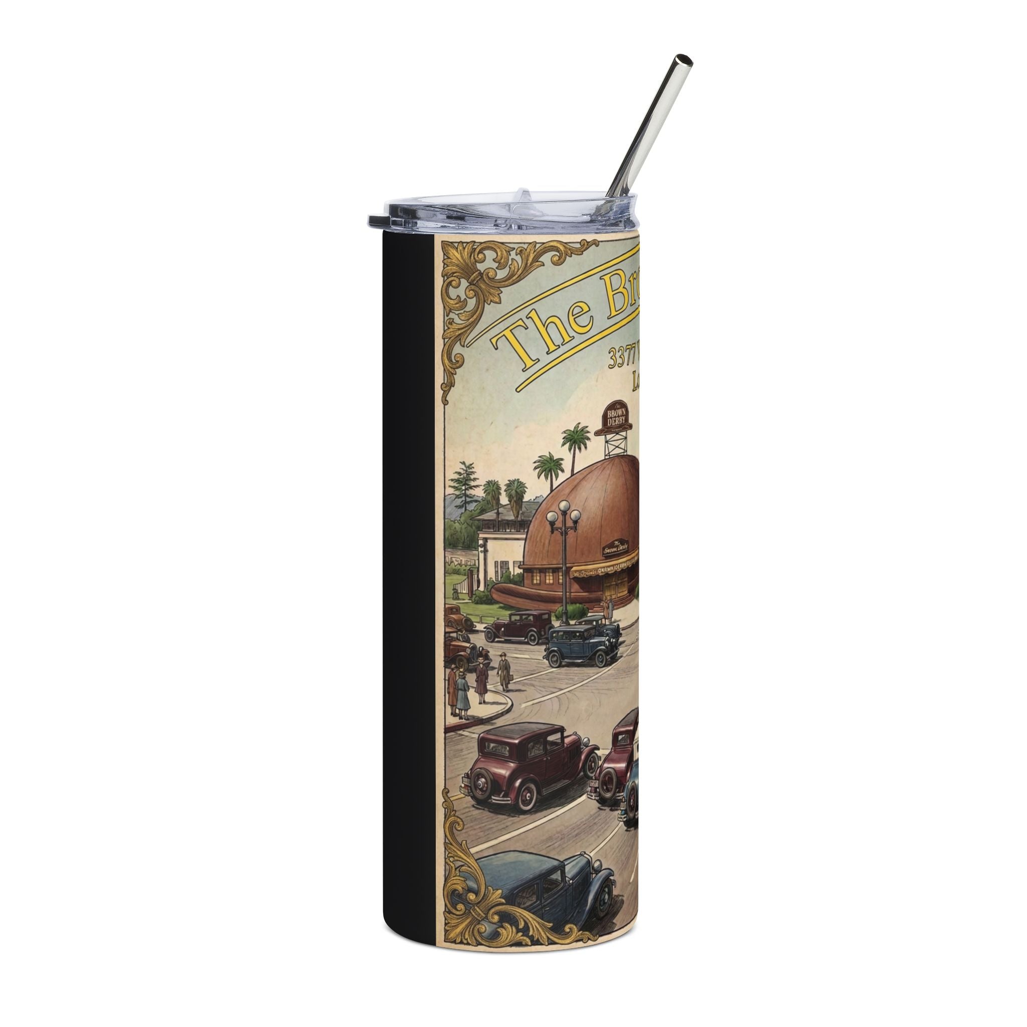 Unisex Vintage Brown Derby Restaurant 20oz Stainless Travel Cup -- Retro Travel Poster Design