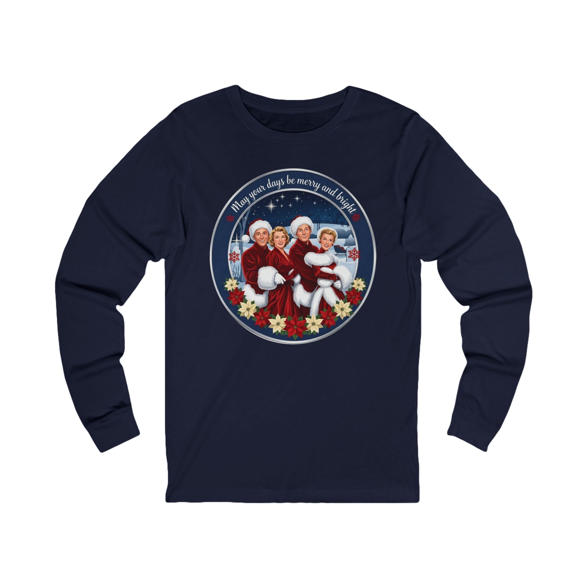 Vintage "Merry and Bright" Cotton Long-Sleeve Christmas T-Shirt