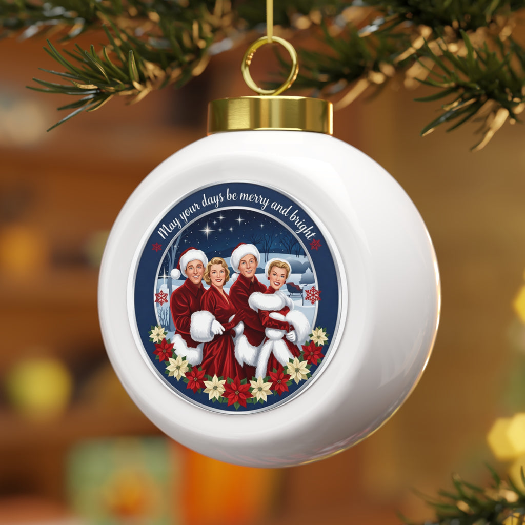 Merry and Bright Illustrated Christmas Ball Ornament