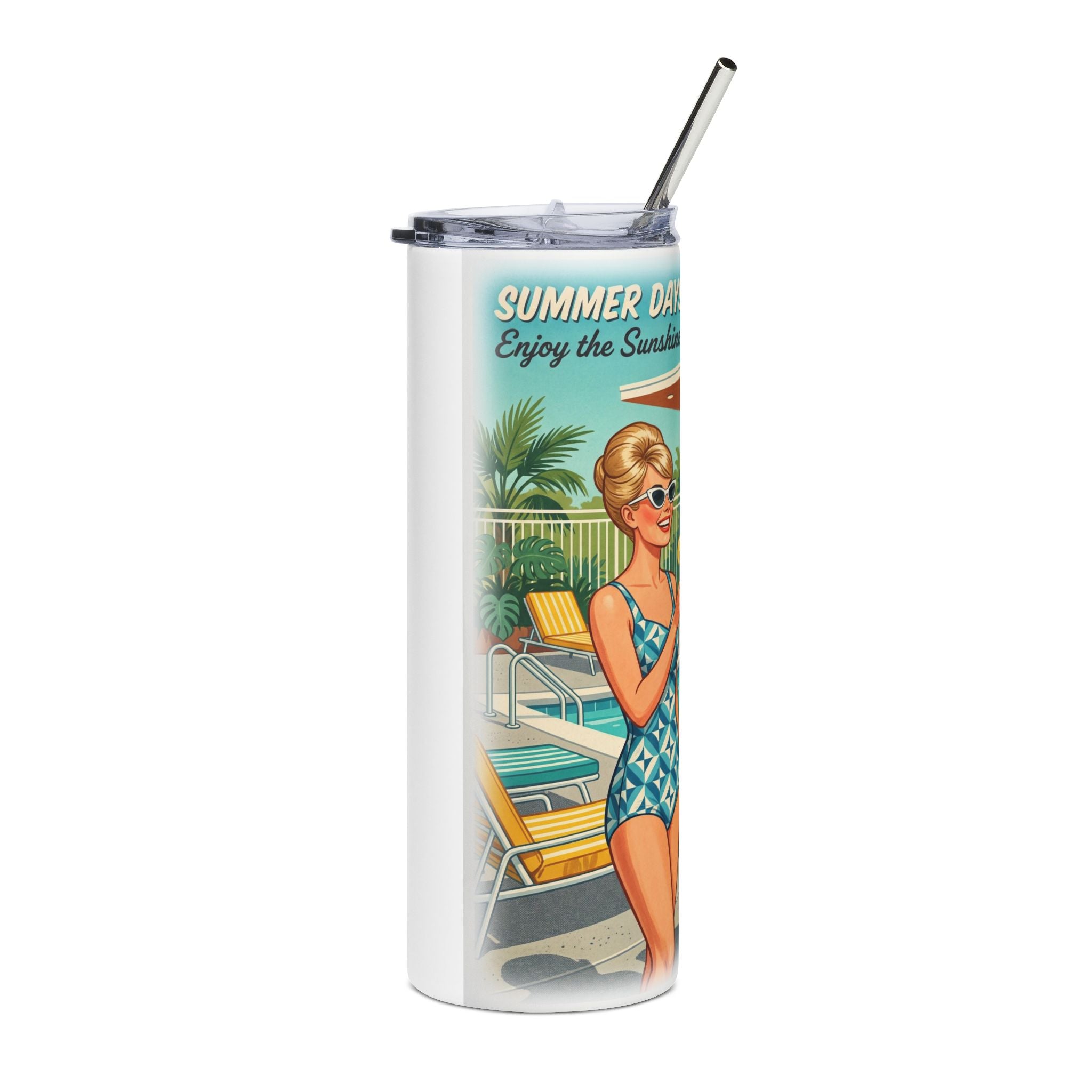 Unisex Retro 'Summer Days' Pool Party 20oz Stainless Tumbler